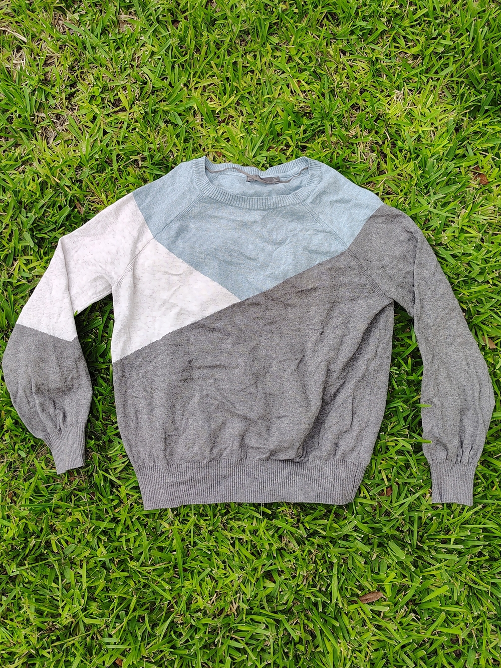 prAna Women's Long Sleeve Sweater L Pullover Gray/Blue/White